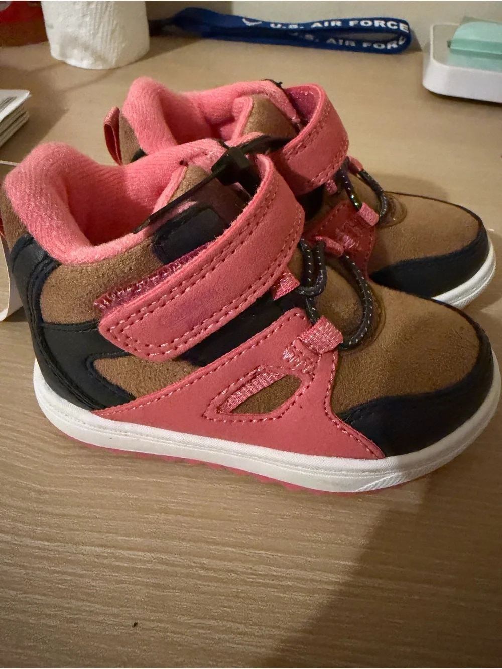 OshKosh B'gosh Pink and Brown Toddler Sneakers with Black Accents